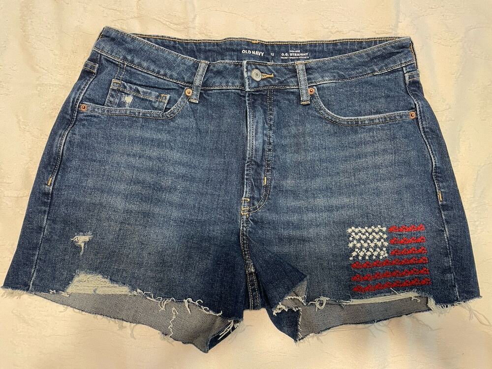 Old Navy Blue Jean Denim Short Shorts Womens Size 12 American Flag High Rise OG